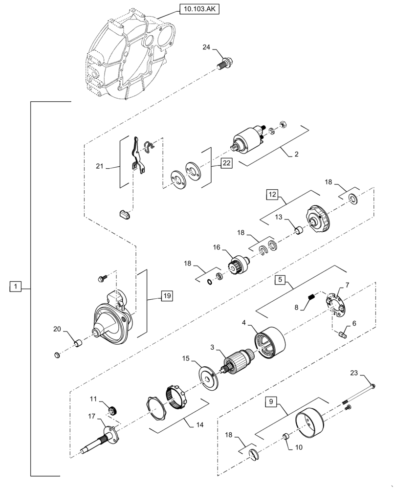 Схема запчастей Case CX36B - (55.201.AE) - STARTING, MOTOR (55) - ELECTRICAL SYSTEMS