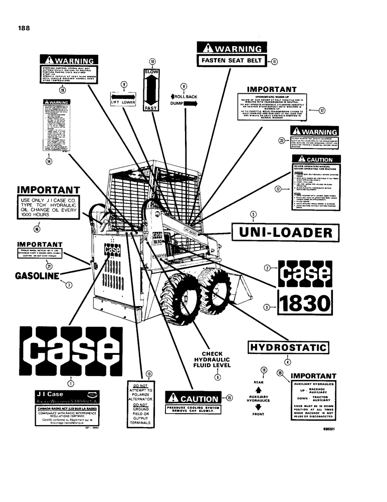 Схема запчастей Case 1830 - (188) - DECALS EARLY PRODUCTION (90) - PLATFORM, CAB, BODYWORK AND DECALS