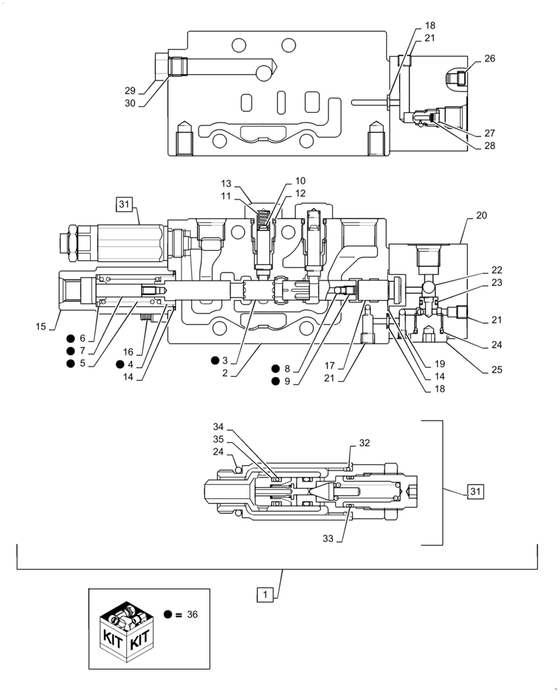 Схема запчастей Case CX36B - (35.359.AB[21]) - VALVE SECTION, ANGLE, DOZER (35) - HYDRAULIC SYSTEMS