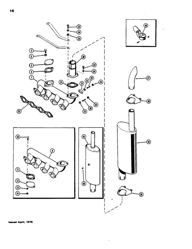 Схема запчастей Case 480B - (016) - EXHAUST MANIFOLD AND MUFFLER, (188) DIESEL ENGINE 