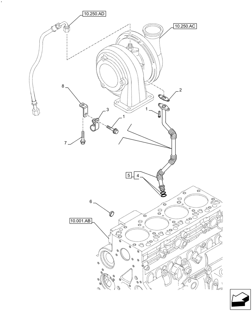 Схема запчастей Case F4HFE413H B004 - (10.250.AE) - TURBOCHARGER OIL RETURN LINE (10) - ENGINE