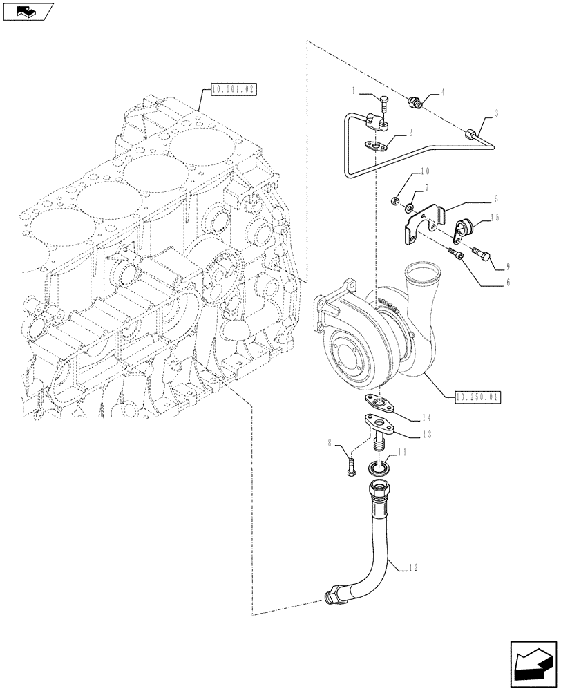 Схема запчастей Case F2CE9684C E020 - (10.250.02[01]) - PIPING - TURBOCHARGER (504135380 - 99487300) (10) - ENGINE