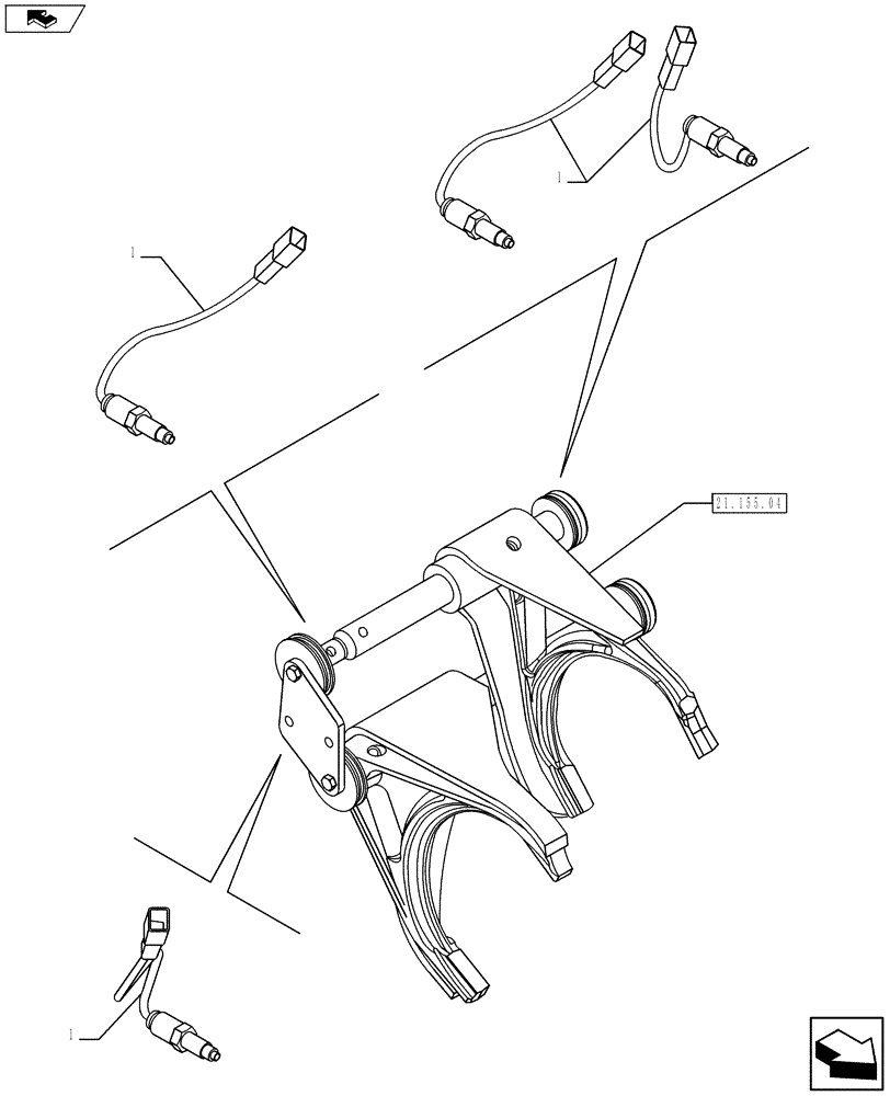 Схема запчастей Case 590SN - (55.023.01) - VAR - 423060 - TRANSMISSION - POWERSHIFT S-TYPE - SHIFTER MECHANISM (55) - ELECTRICAL SYSTEMS