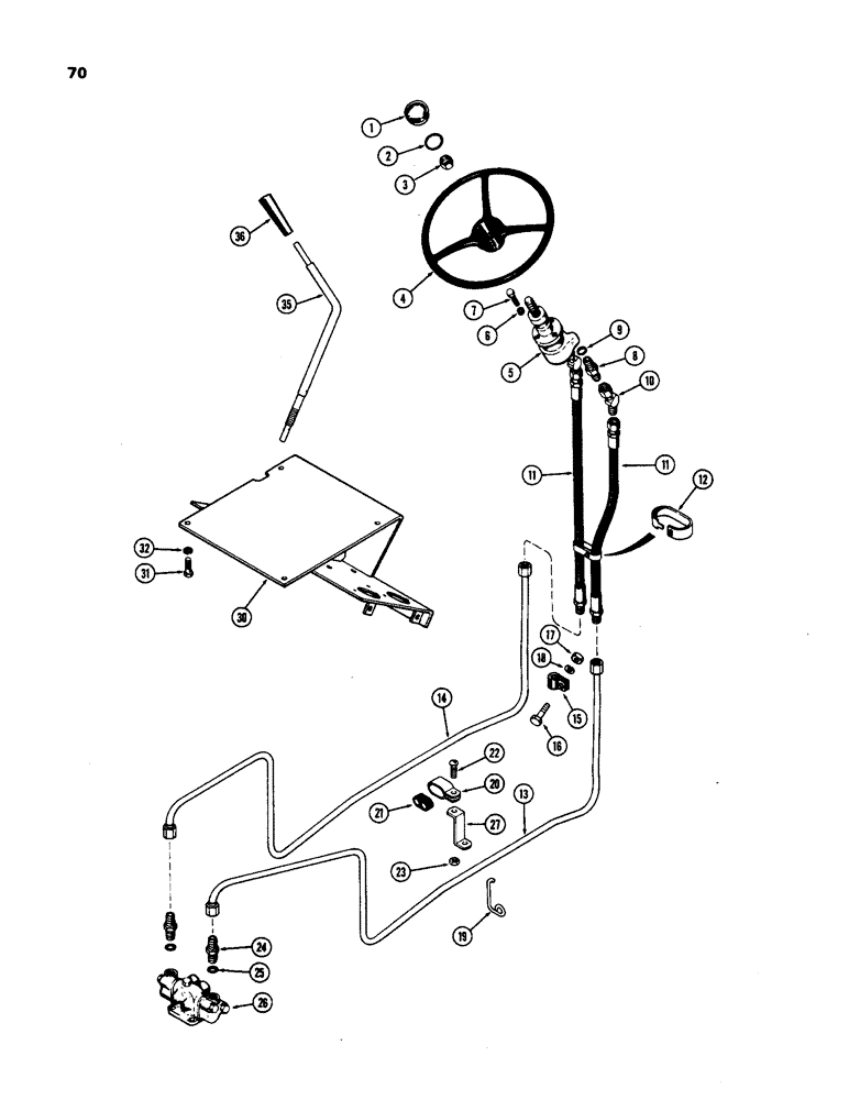 Схема запчастей Case 584 - (70) - STEERING, SEAT SUPPORT AND HAND THROTTLE, SHUTTLE OR HYDROSTATIC TRANSMISSION (90) - PLATFORM, CAB, BODYWORK AND DECALS