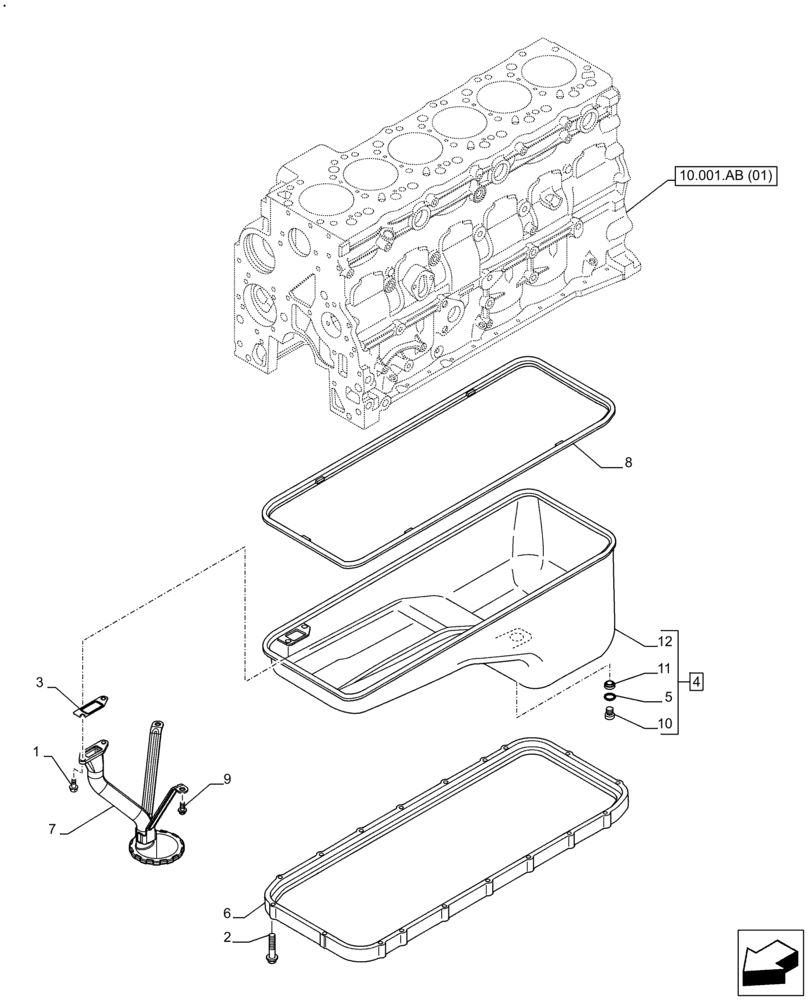 Схема запчастей Case F4HFE613G B004 - (10.102.AP) - ENGINE, OIL PAN (10) - ENGINE