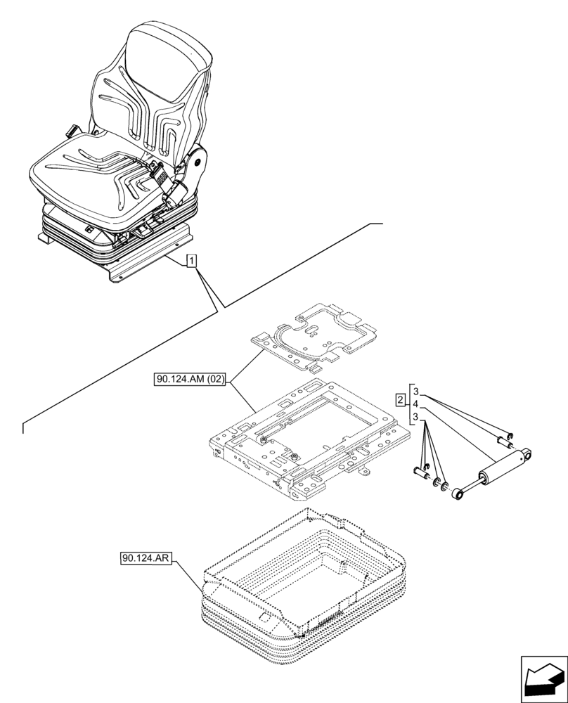 Схема запчастей Case 321F - (90.124.AP) - VAR - 734590 - SEAT, AIR SUSPENSION, DAMPER (90) - PLATFORM, CAB, BODYWORK AND DECALS