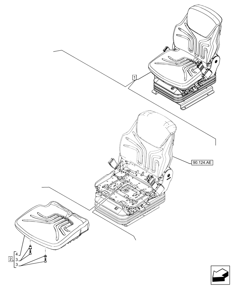 Схема запчастей Case 221F - (90.124.AH) - VAR - 734590 - SEAT, AIR SUSPENSION, CUSHION (90) - PLATFORM, CAB, BODYWORK AND DECALS