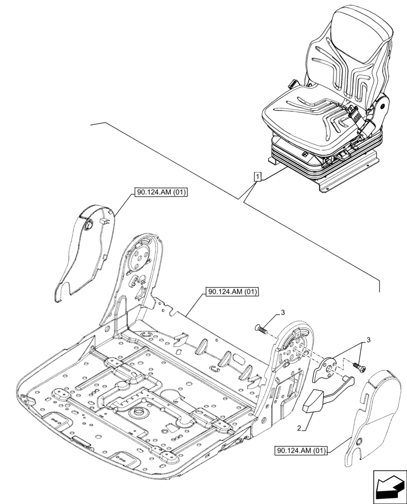 Схема запчастей Case 321F - (90.124.AG) - VAR - 734590 - SEAT, AIR SUSPENSION, BACKREST, ADJUSTER (90) - PLATFORM, CAB, BODYWORK AND DECALS