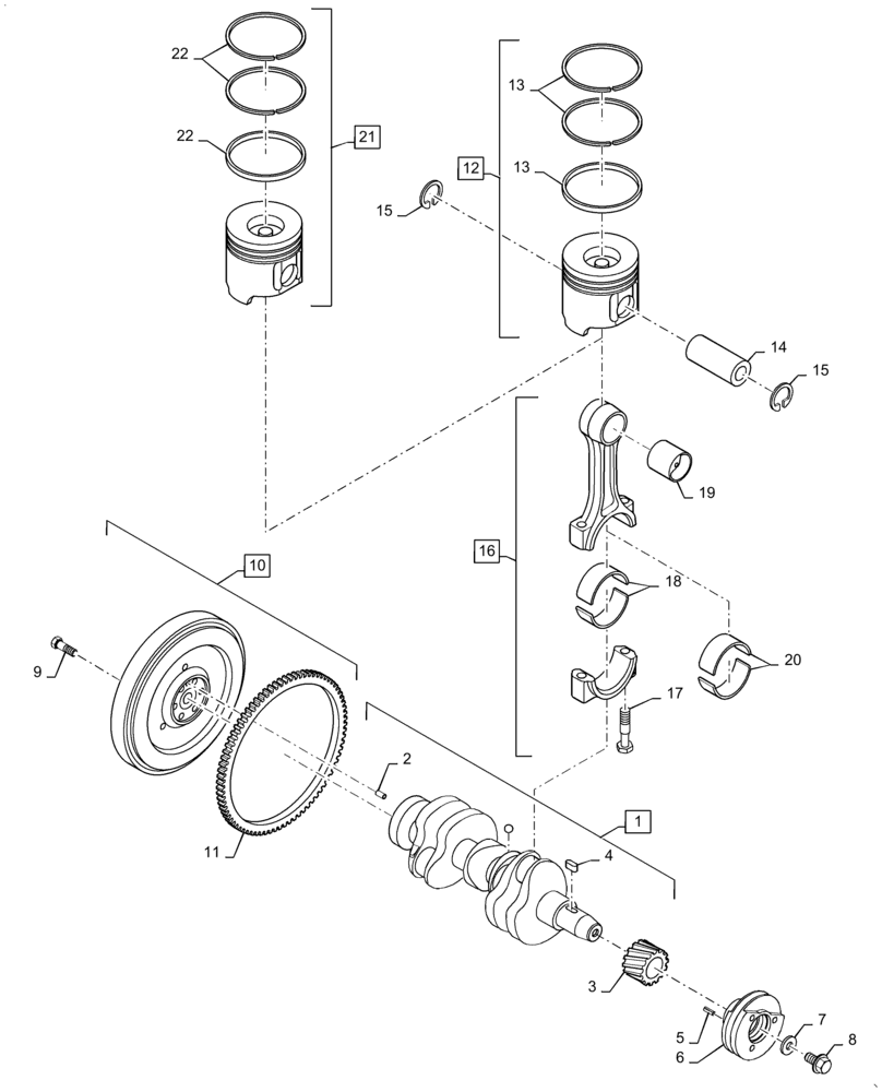 Схема запчастей Case CX36B - (10.105.AB) - CRANKSHAFT, PISTON (10) - ENGINE