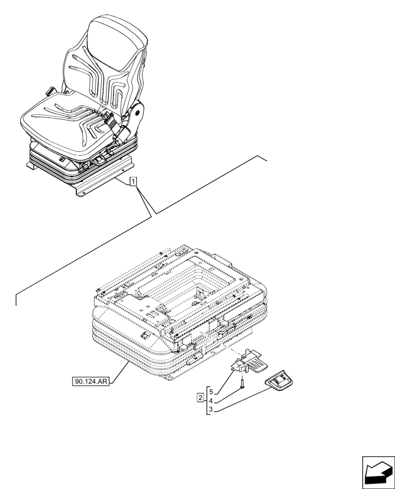 Схема запчастей Case 221F - (90.124.AO) - VAR - 734590 - SEAT, AIR SUSPENSION, HANDLE (90) - PLATFORM, CAB, BODYWORK AND DECALS