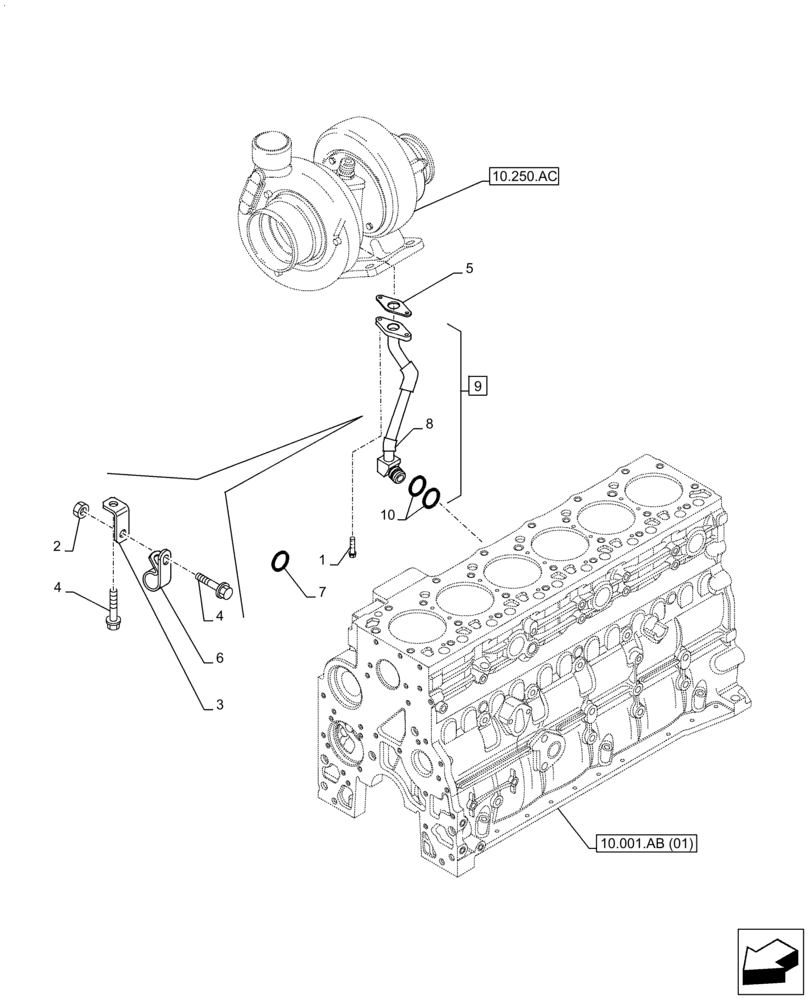 Схема запчастей Case F4HFE613G B004 - (10.250.AE) - TURBOCHARGER, OIL, RETURN, LINE (10) - ENGINE