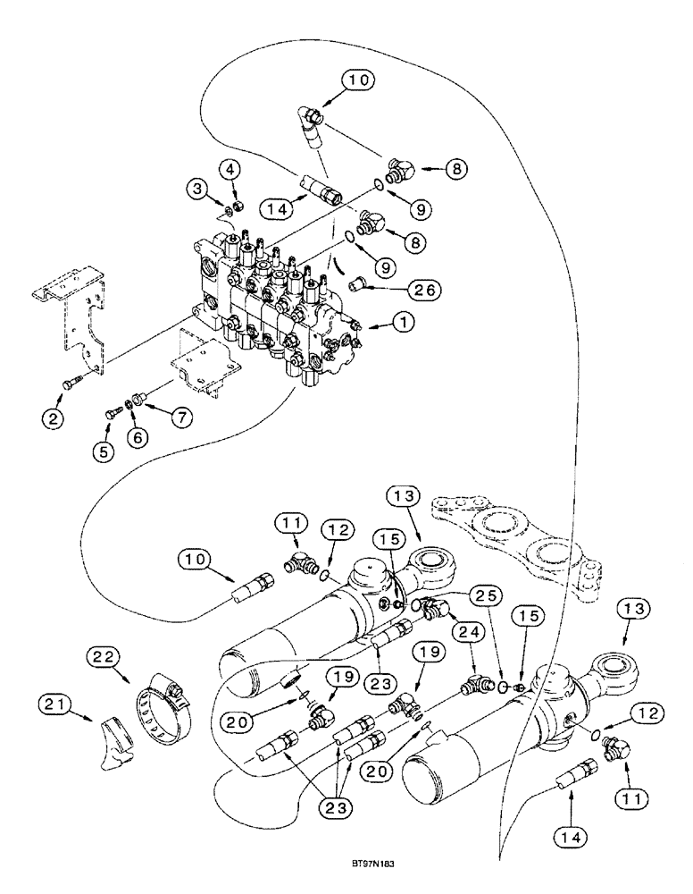 Схема запчастей Case 590SL - (8-22) - BACKHOE SWING CYLINDER HYDRAULIC CIRCUIT (08) - HYDRAULICS