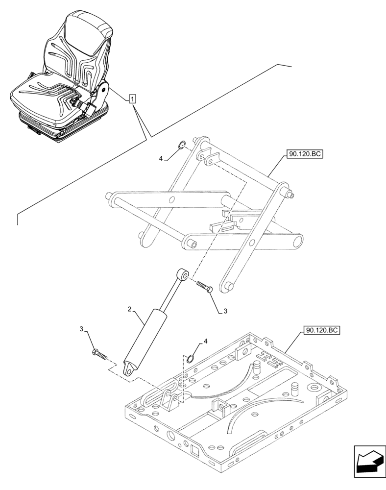 Схема запчастей Case 221F - (90.120.AC) - VAR - 734589 - DRIVER SEAT (90) - PLATFORM, CAB, BODYWORK AND DECALS
