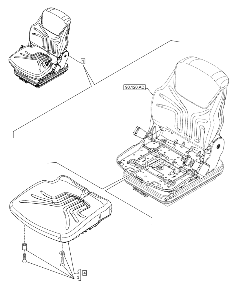 Схема запчастей Case 21F - (90.120.AE) - VAR - 734589 - DRIVER SEAT, CUSHION (90) - PLATFORM, CAB, BODYWORK AND DECALS