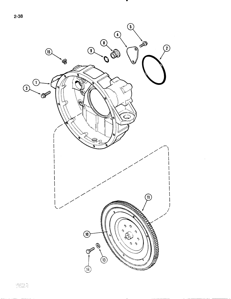 Схема запчастей Case 480E LL - (2-38) - FLYWHEEL AND HOUSING, 4-390 ENGINE (02) - ENGINE