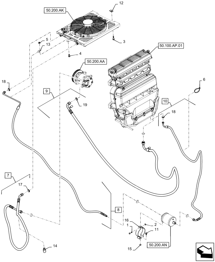 Схема запчастей Case SR210 - (50.200.BY) - AIR CONDITIONER, PLUMBING - BEFORE 04-JUN-2015 (50) - CAB CLIMATE CONTROL