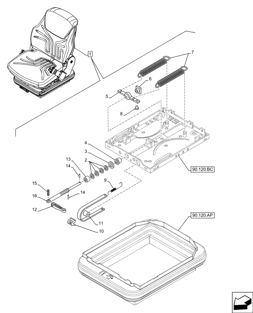 Схема запчастей Case 221F - (90.120.AF) - VAR - 734589 - DRIVER SEAT LOAD ADJUSTER (90) - PLATFORM, CAB, BODYWORK AND DECALS