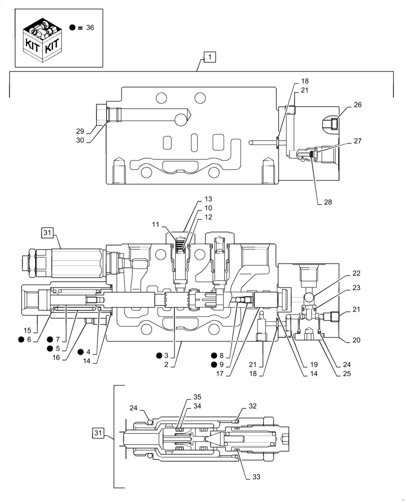 Схема запчастей Case CX31B - (35.359.AB[06]) - VALVE SECTION (35) - HYDRAULIC SYSTEMS