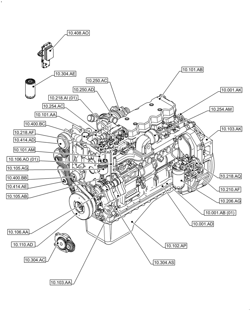 Схема запчастей Case F4HFE613G B004 - (10.000.00) - SECTION INDEX - ENGINE (10) - ENGINE