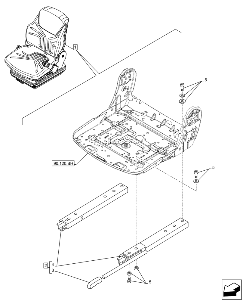 Схема запчастей Case 221F - (90.120.BA) - VAR - 734589 - DRIVER SEAT SLIDING GUIDES (90) - PLATFORM, CAB, BODYWORK AND DECALS