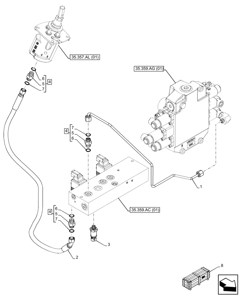 Схема запчастей Case 221F - (35.701.AD[01]) - VAR - 782734 - LOADER BUCKET, CONTROL, HYD. LINE (35) - HYDRAULIC SYSTEMS