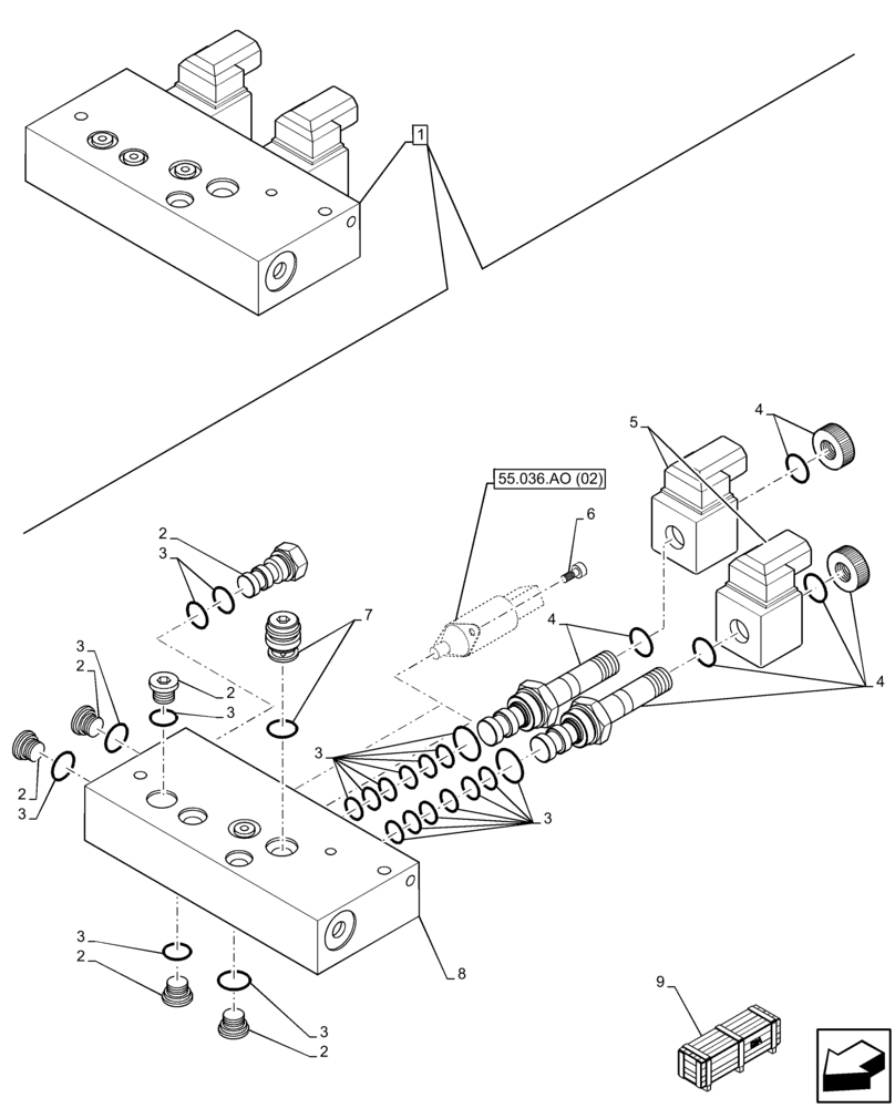 Схема запчастей Case 21F - (35.359.AC[02]) - PILOT VALVE, COMPONENTS (35) - HYDRAULIC SYSTEMS