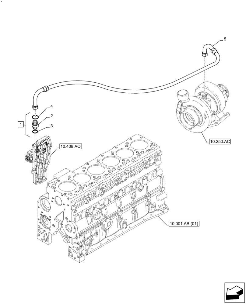 Схема запчастей Case F4HFE613A B004 - (10.250.AD) - TURBOCHARGER, LINE (10) - ENGINE