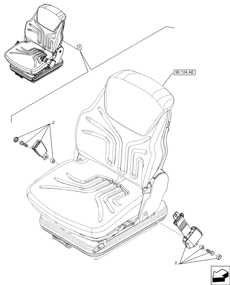 Схема запчастей Case 21F - (90.151.AD[01]) - VAR - 734589 - DRIVER SEAT (90) - PLATFORM, CAB, BODYWORK AND DECALS