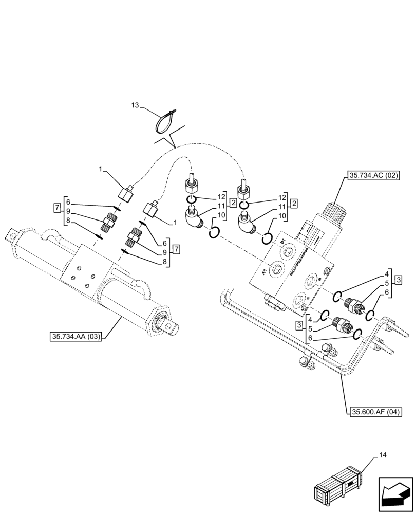 Схема запчастей Case 121F - (35.734.AD[02A]) - VAR - 734517 - HYDRAULIC QUICK COUPLER, LINES - BEGIN DATE 16 JULY 2014 (35) - HYDRAULIC SYSTEMS