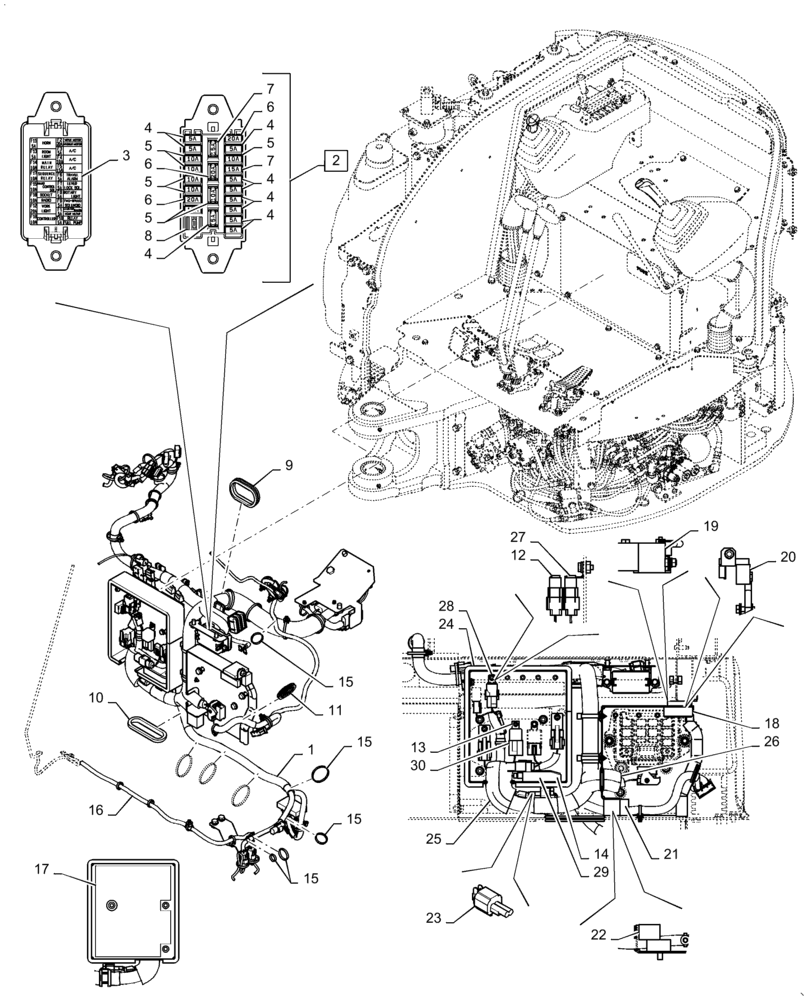 Схема запчастей Case CX31B - (55.100.DP[03]) - HARNESS, ASSY, UPPER, FLOOR (55) - ELECTRICAL SYSTEMS