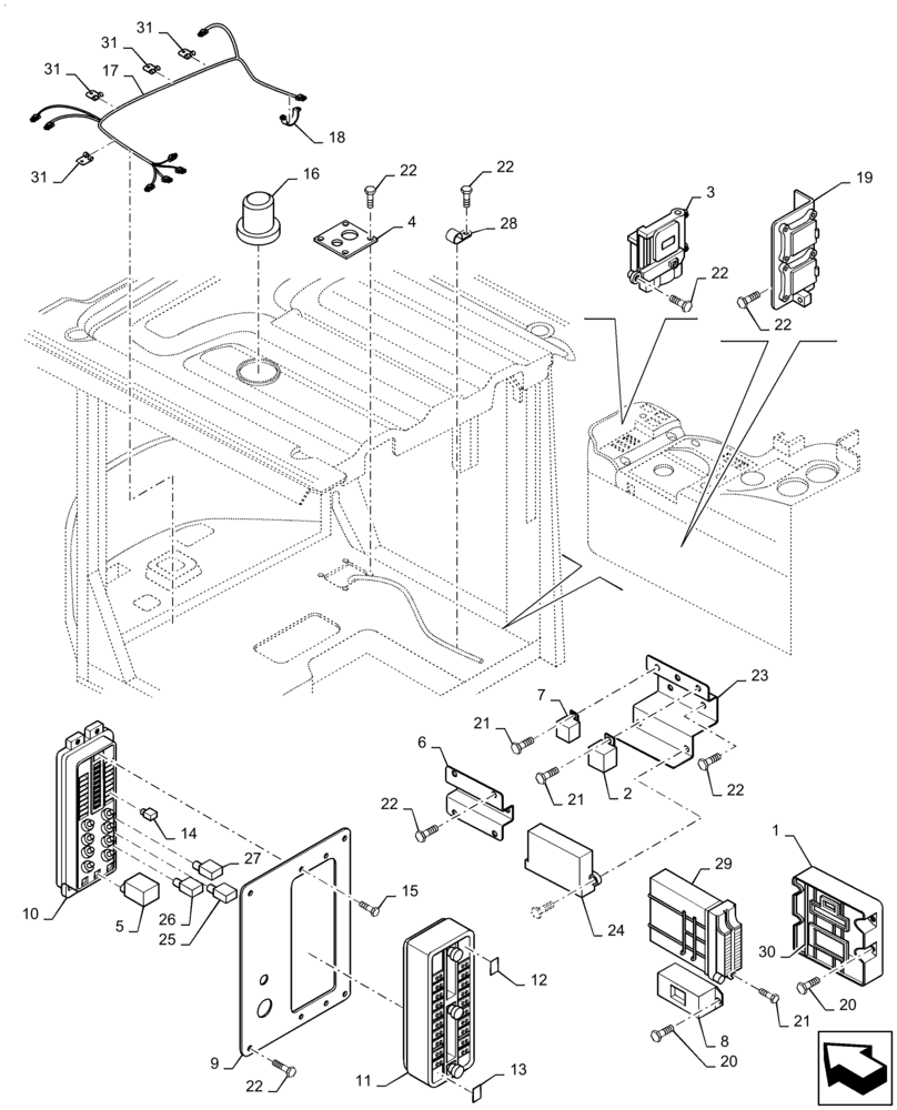 Схема запчастей Case 1221F - (55.640.BE[01]) - CAB, ELECTRIC PANEL (55) - ELECTRICAL SYSTEMS