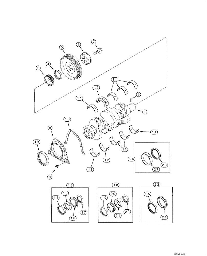 Схема запчастей Case 1840 - (02-28) - CRANKSHAFT, 4-390 EMISSIONS CERTIFIED ENGINE (02) - ENGINE