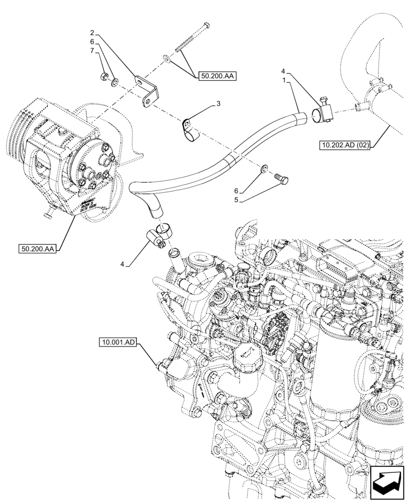 Схема запчастей Case 21F - (10.202.AK[02]) - VAR - 402112, 734506 - AIR INTAKE, LINES (10) - ENGINE