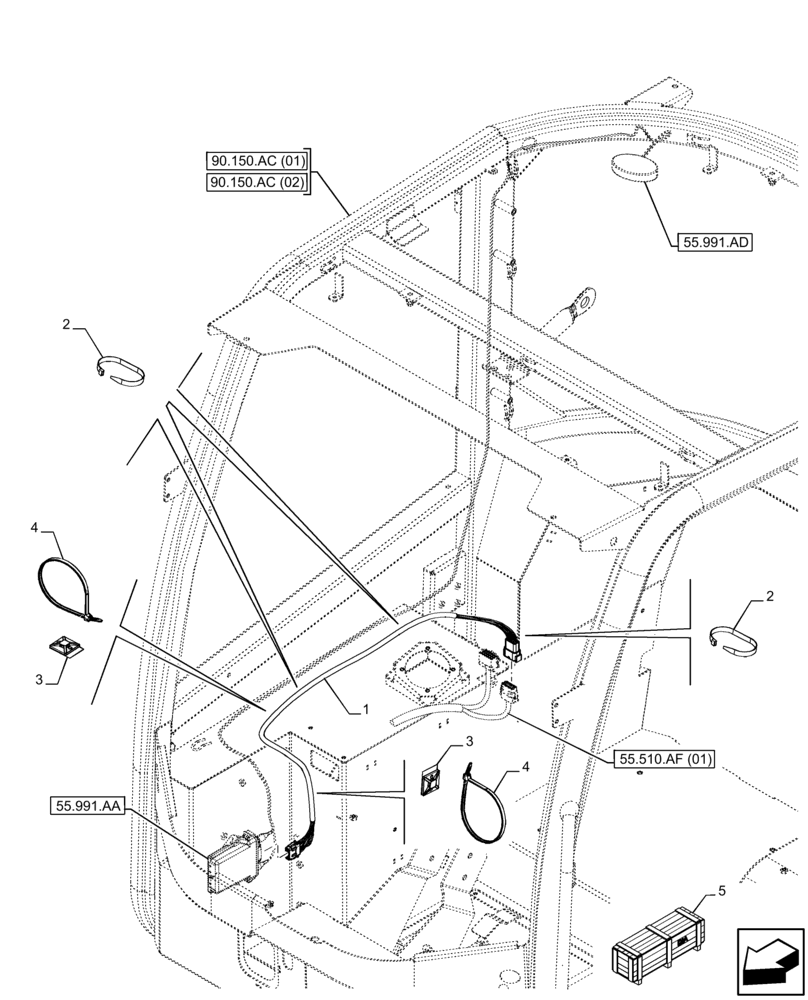 Схема запчастей Case 221F - (55.991.AE) - VAR - 734017 - TELEMATIC, WIRE HARNESS (55) - ELECTRICAL SYSTEMS