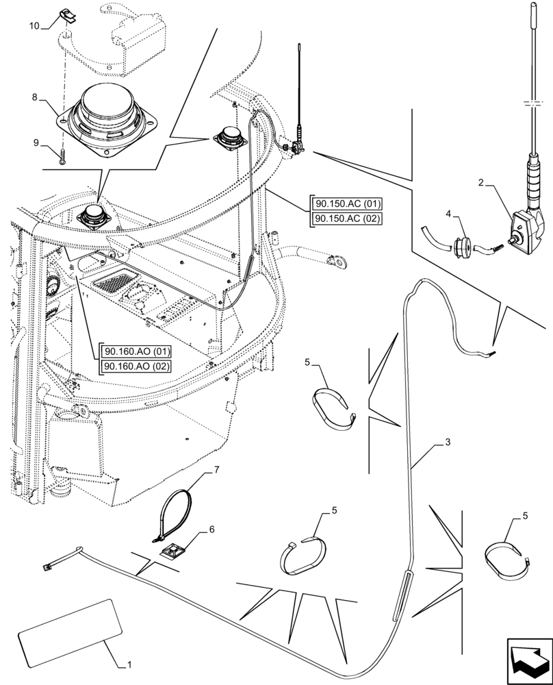 Схема запчастей Case 121F - (55.512.AA[01]) - VAR - 734501, 734502 - CAB, RADIO, SET (55) - ELECTRICAL SYSTEMS