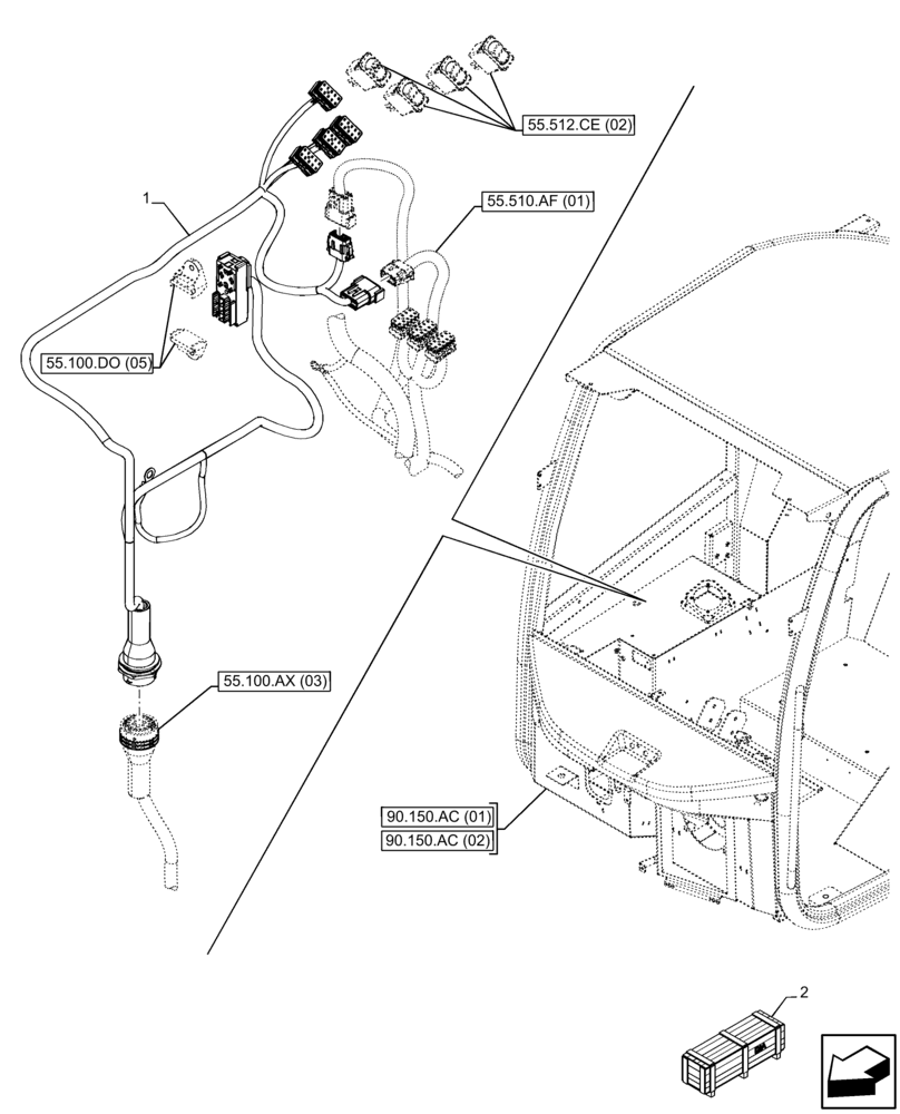 Схема запчастей Case 121F - (55.510.AF[05]) - VAR - 732005, 732006, 734588, 734651, 734652 - CAB, HARNESS (55) - ELECTRICAL SYSTEMS