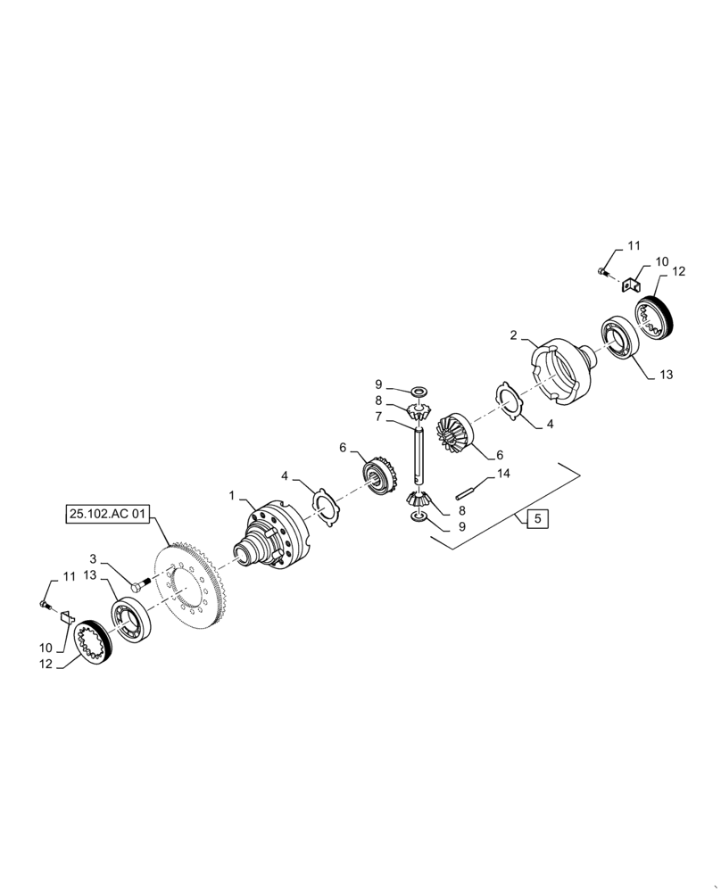 Схема запчастей Case 570N EP - (25.102.AD[01]) - FRONT AXLE DIFFERENTIAL, 4WD, WITHOUT PTO (25) - FRONT AXLE SYSTEM