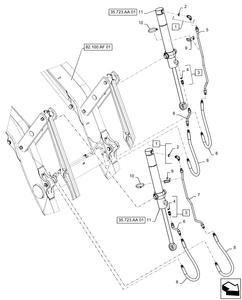 Схема запчастей Case 570N EP - (35.723.AB[01]) - VAR - 747539, 747657, 747860, 747862, 747863 - HYDRAULIC LINES, BUCKET DUMP, CYLINDER (35) - HYDRAULIC SYSTEMS