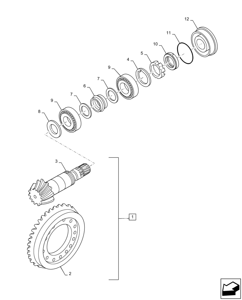 Схема запчастей Case 570N EP - (25.102.AC[01]) - FRONT AXLE, RING & PINION, 4WD, WITHOUT PTO (25) - FRONT AXLE SYSTEM