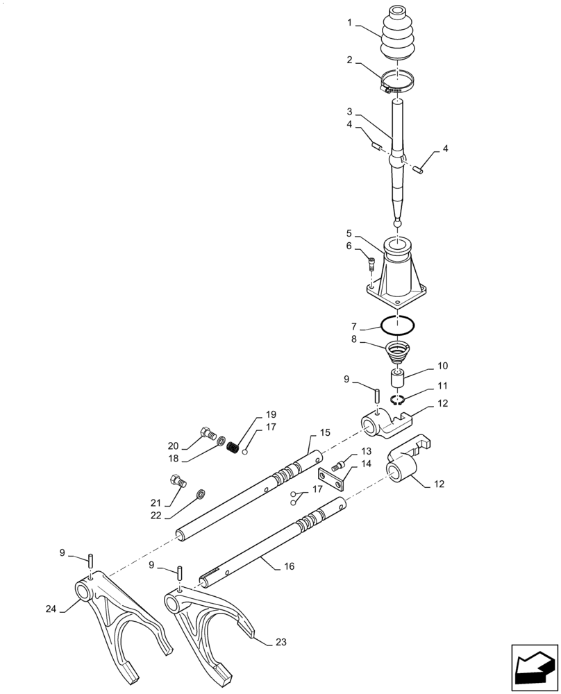 Схема запчастей Case 570N EP - (21.126.AB[02]) - TRANSMISSION SHIFTING UNIT, 2WD & 4WD (21) - TRANSMISSION