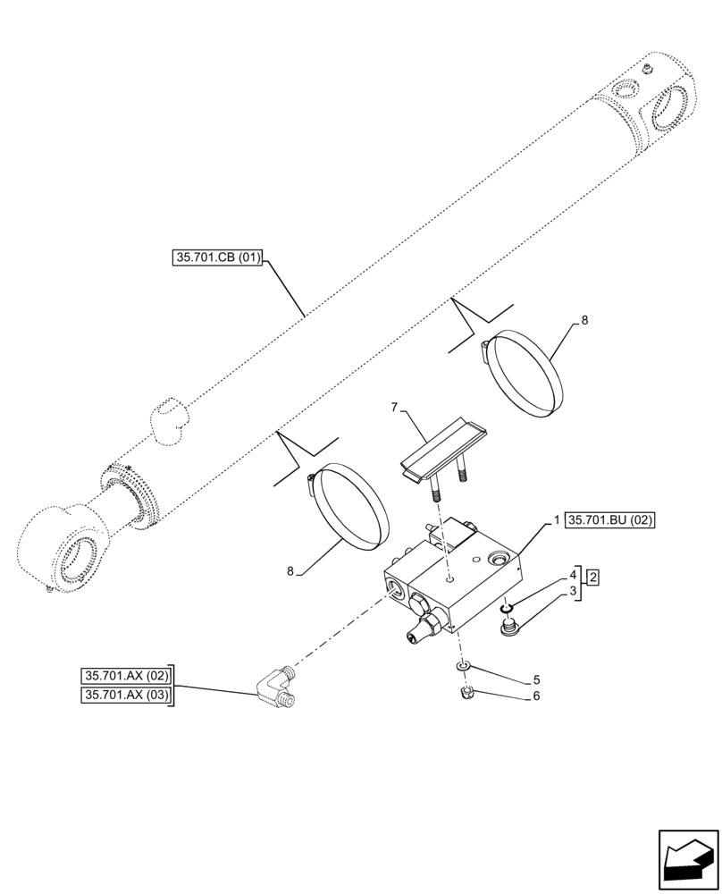 Схема запчастей Case 121F - (35.701.BU[03]) - VAR - 734519 - FRONT LOADER HYDRAULIC SYSTEM, SAFETY VALVE (35) - HYDRAULIC SYSTEMS