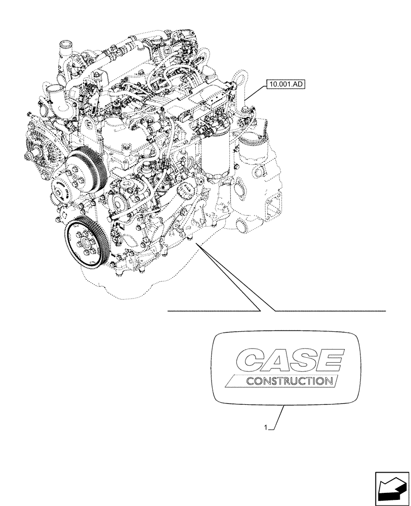 Схема запчастей Case 580SN - (90.108.AD[02]) - EMBLEM, ENGINE (90) - PLATFORM, CAB, BODYWORK AND DECALS