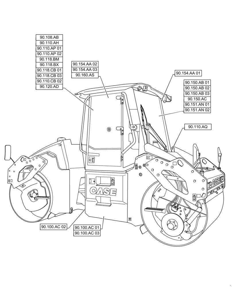 Схема запчастей Case DV209C - (00.000.90) - PLATFORM, CAB, BODY WORK AND DECAL (00) - GENERAL & PICTORIAL INDEX