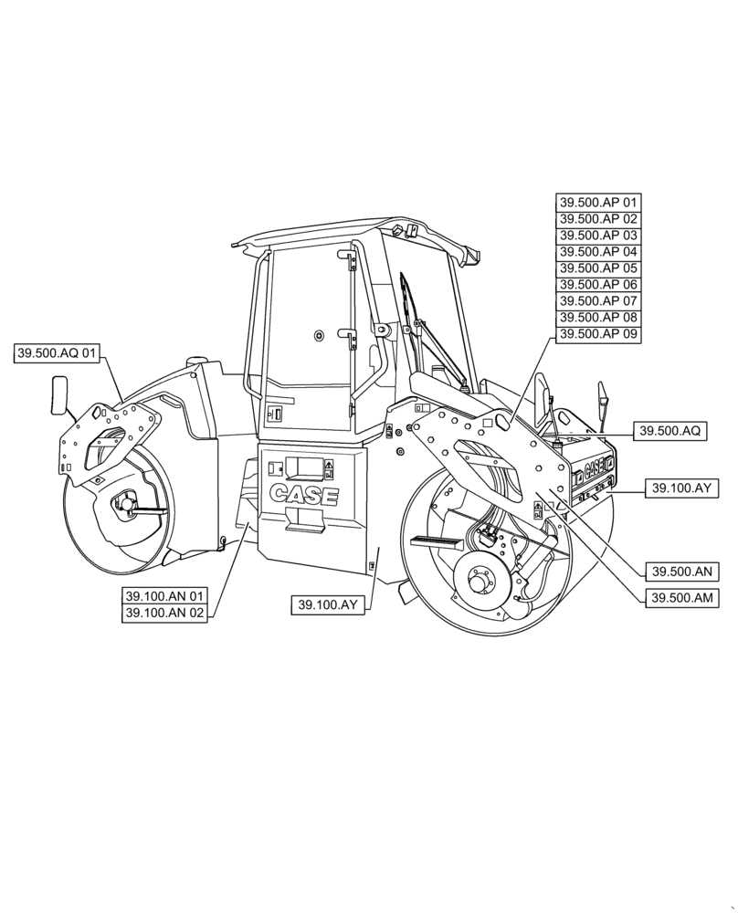 Схема запчастей Case DV209C - (39.000.00) - FRAME, BALLAST (39) - FRAMES AND BALLASTING