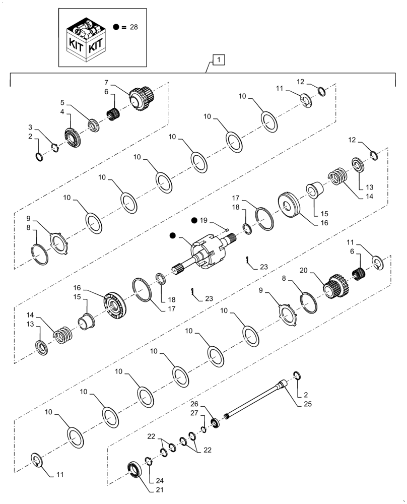 Схема запчастей Case 570N EP - (21.140.AE[01]) - TRANSMISSION INPUT/PTO SHAFT ASSY, 2WD & 4WD (21) - TRANSMISSION