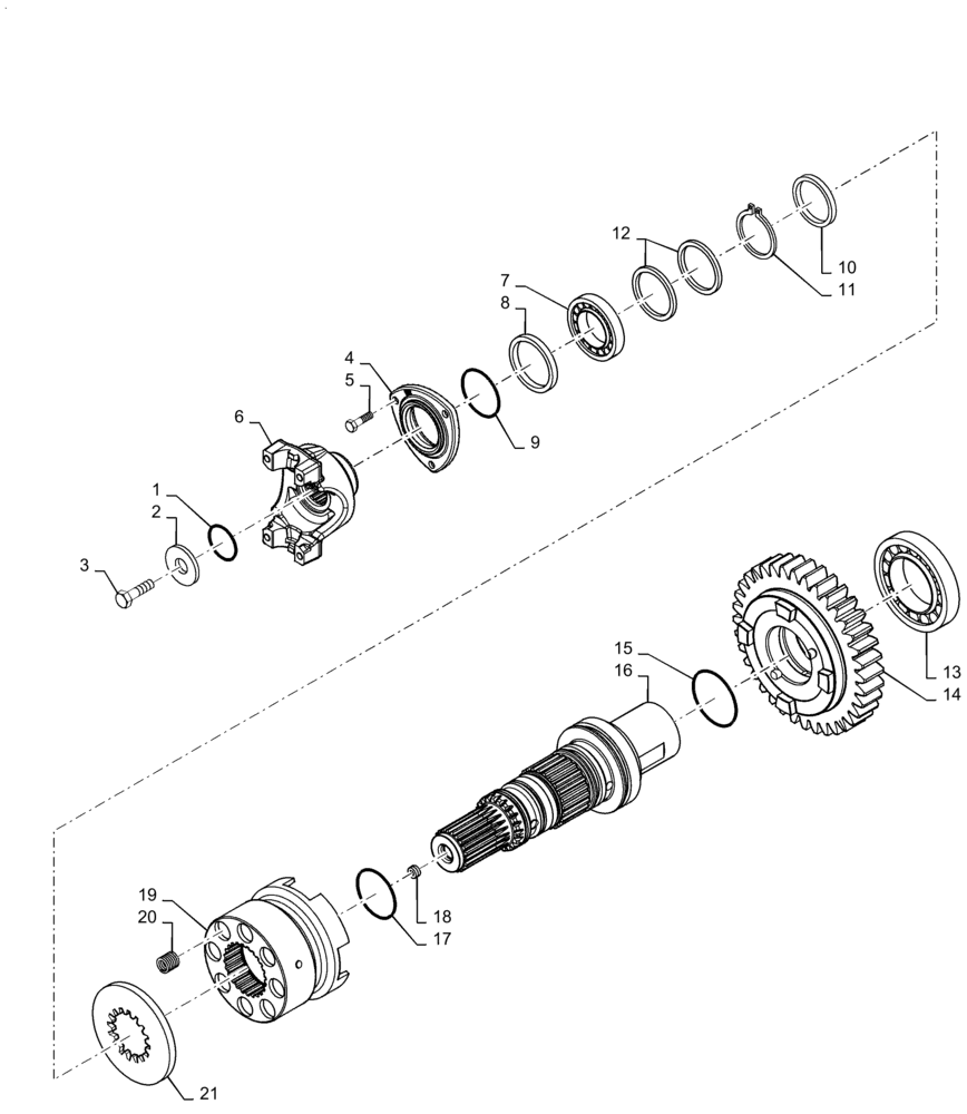 Схема запчастей Case 570N EP - (21.140.AE[04]) - TRANSMISSION OUTPUT SHAFT, 4WD (21) - TRANSMISSION