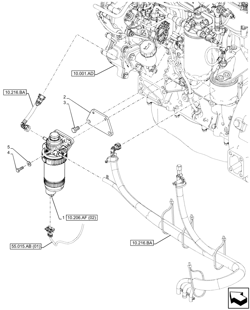 Схема запчастей Case 580N EP - (10.206.AF[01]) - FUEL FILTER/WATER SEPARATOR (10) - ENGINE