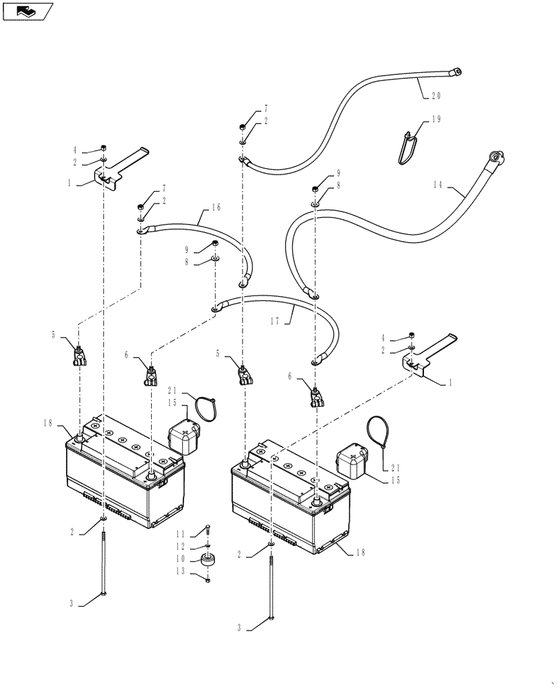 Схема запчастей Case 570N EP - (55.302.AG[02]) - VAR - 423093 - DUAL BATTERY & BATTERY CABLES (55) - ELECTRICAL SYSTEMS