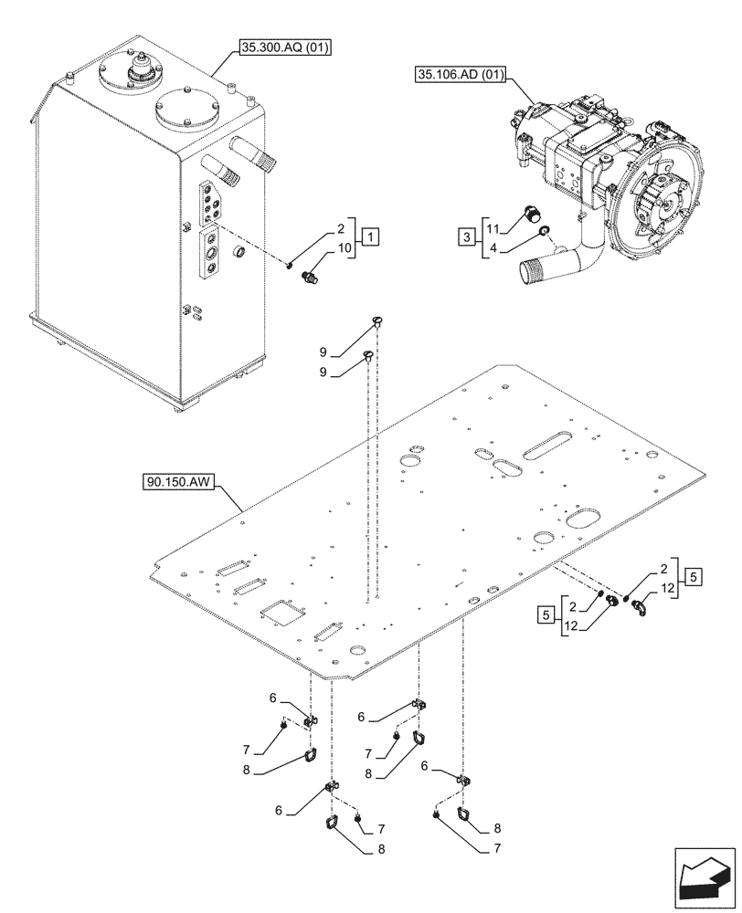 Схема запчастей Case CX250D LC - (35.300.AQ[03]) - VAR - 461869 - HYDRAULIC OIL RESERVOIR, HAMMER CIRCUIT, SHEARS, HIGH FLOW, W/ ELECTRICAL PROPORTIONAL CONTROL (35) - HYDRAULIC SYSTEMS