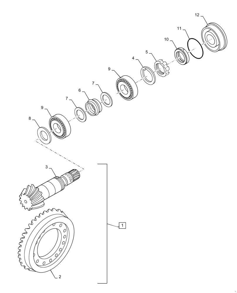 Схема запчастей Case 570N EP - (25.102.AC[02]) - FRONT AXLE, RING & PINION, 4WD, WITH PTO (25) - FRONT AXLE SYSTEM